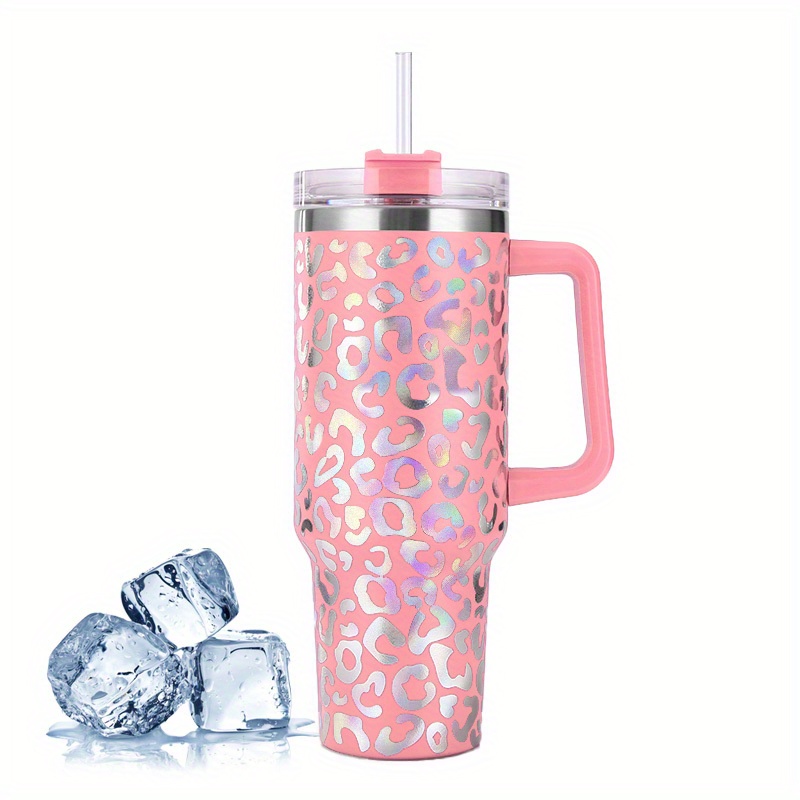 1pc 40oz With Handle Straw Cup Thermal Insulation (coral Pink)