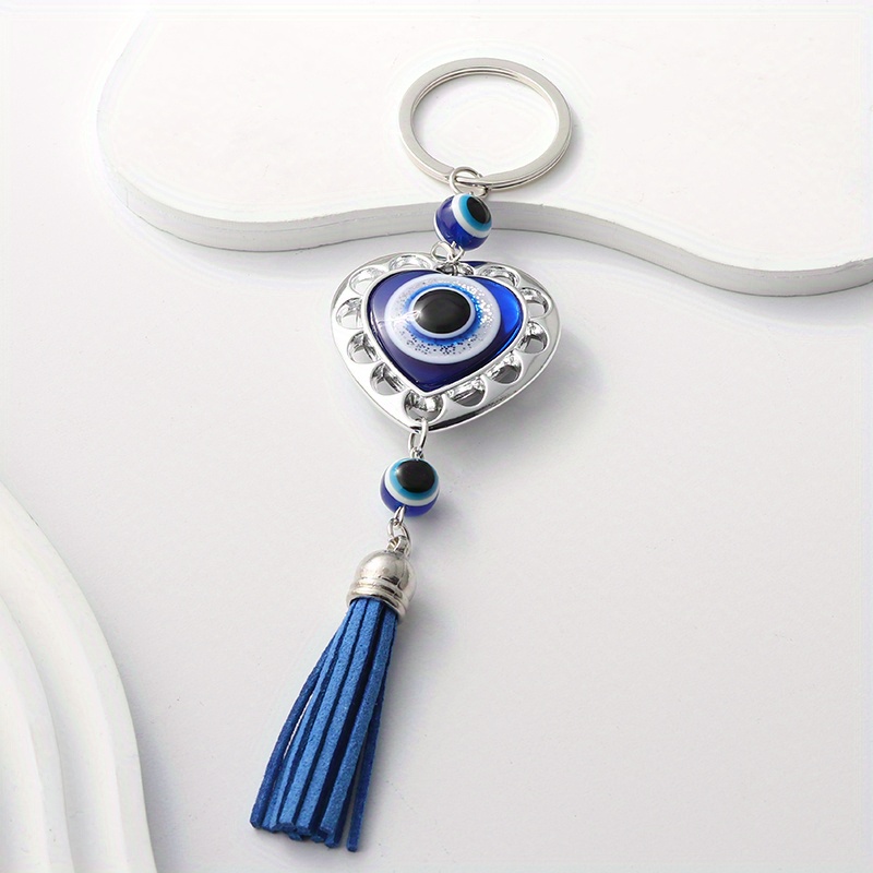Vintage Tassel Keychain With A Blue Heart And