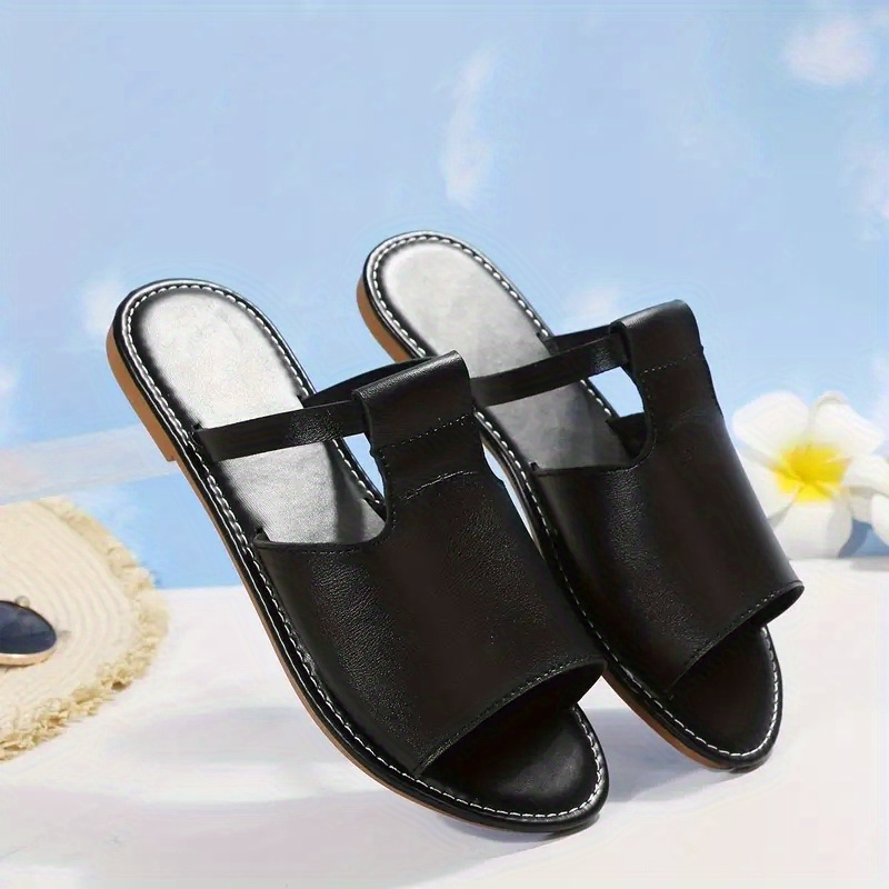 women s cut slide sandals trendy faux leather flat slide details 2