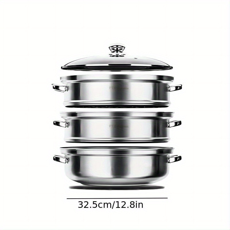 11 3 Tier Large Steaming Cooker Steamer Stainless Steel Food Veg Pot Sets  W/Glass Lid - AliExpress