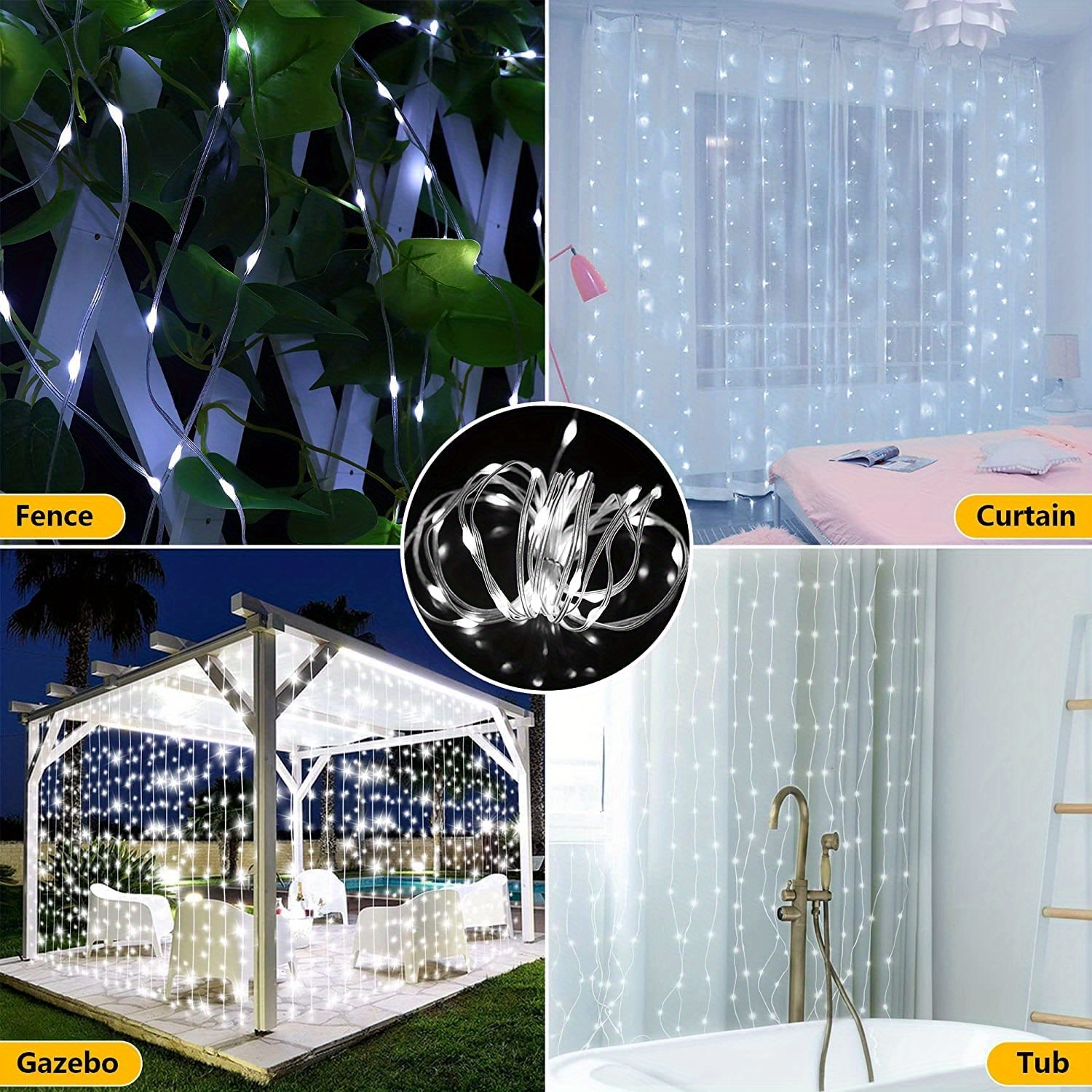 1pc 300 leds solar curtain light rubber insulated wire outdoor remote control light 8 lighting modes fairy lights ip68 waterproof copper wire lights christmas party wedding home bedroom garden wall decor details 11
