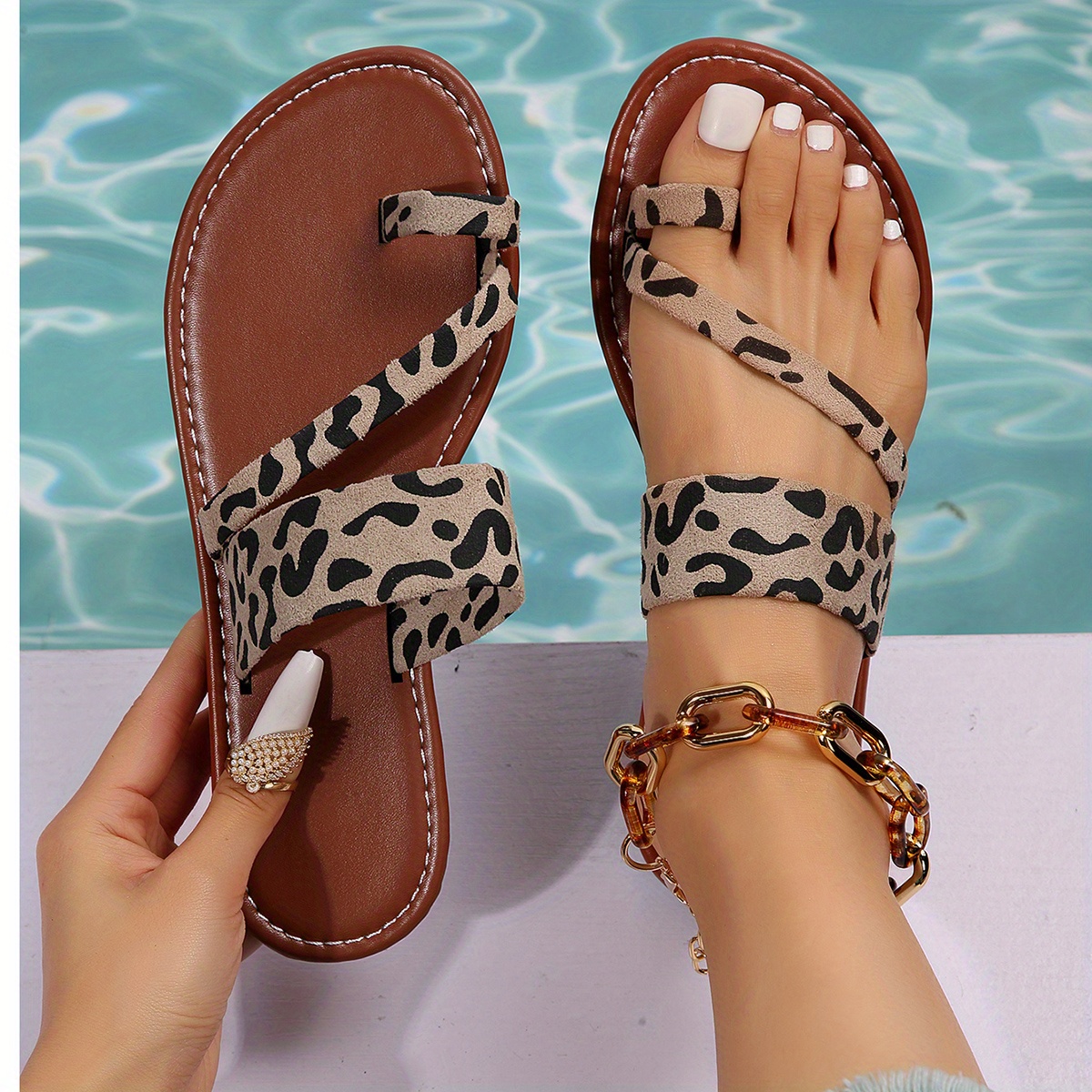 Ladies Fashion Multicolor Cloth Open Toe Casual Flat Sandals And Slippers  Sandals Women Womens Leopard Print Sandals Cute Women Sandals Size 11