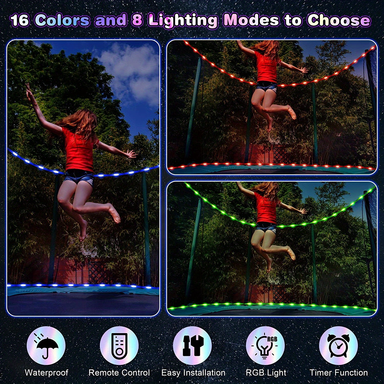 1pc led trampoline lights remote control trampoline rim led light for trampoline 16 color change by yourself waterproof super bright to play at night outdoors good gift for kids details 5