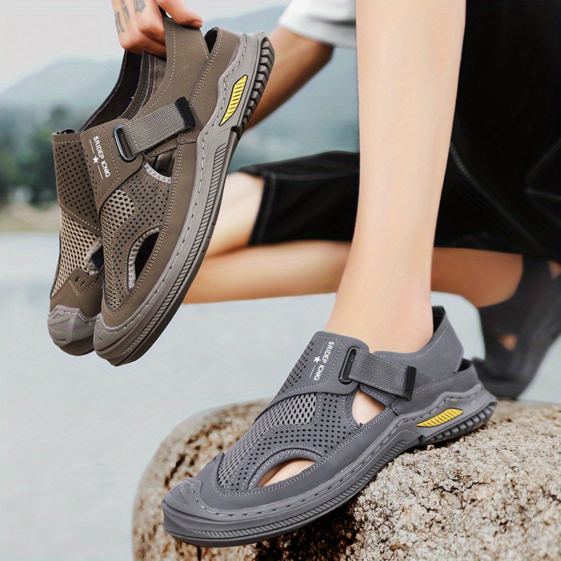 Mens Leather Non Slip Sandals Wear Resistant Comfy Beach Shoes Summer ...