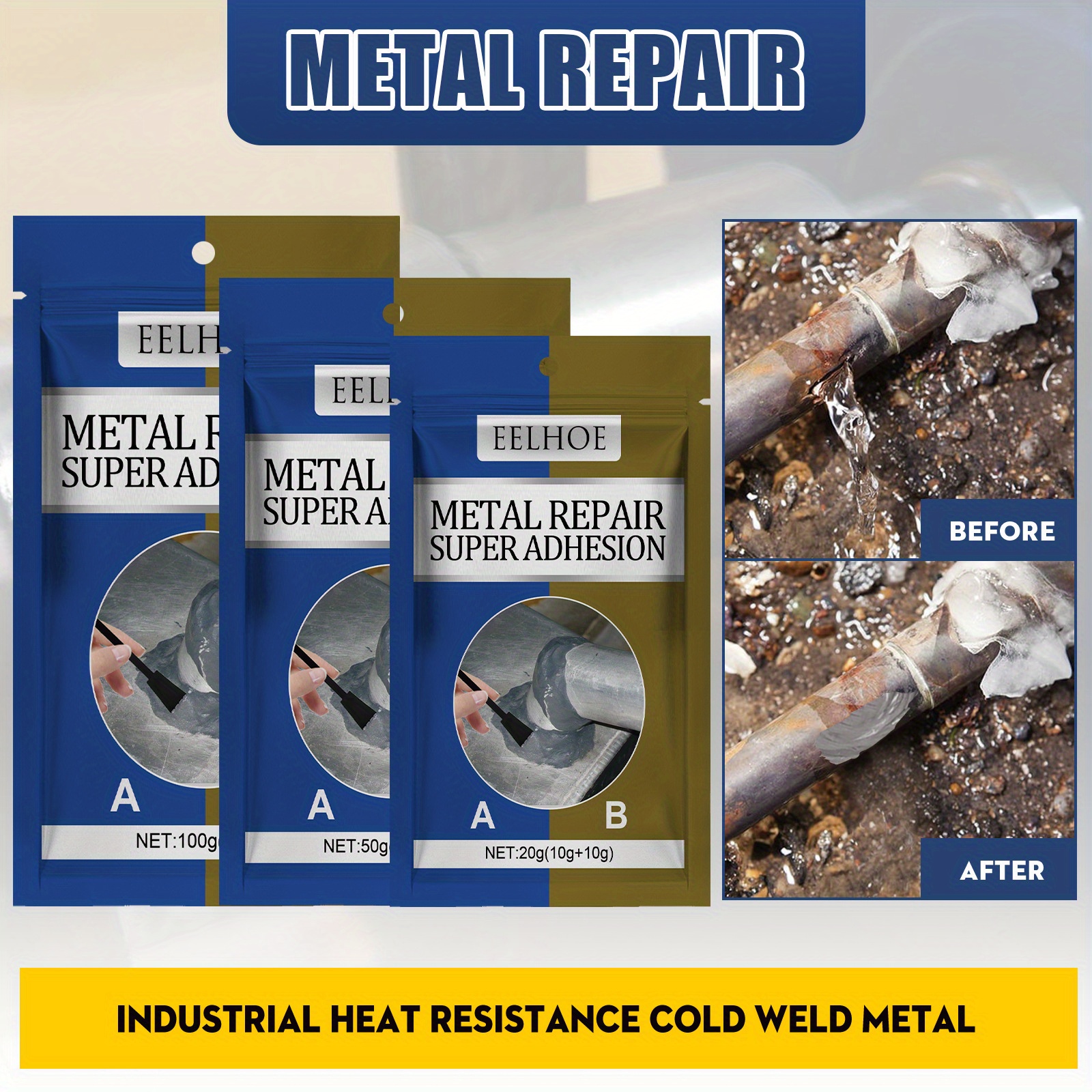 Pegamento para reparación de metales Pegamento para fundición Soldadura,  portátil Alta temperatura F perfecl cola de fundición