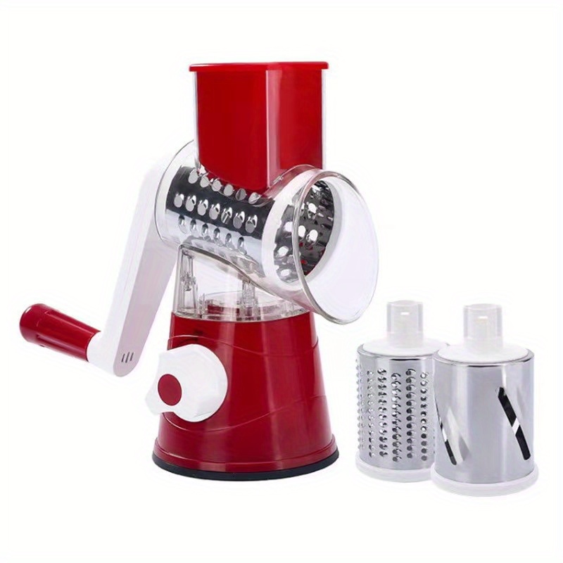 1pc Rotary Cheese Grater, Large 3-in-1 Manual Round Mandoline Slicer, Cheese  Grater With Handle With 3 Interchangeable Stainless Steel Blades And Strong  Suction Base