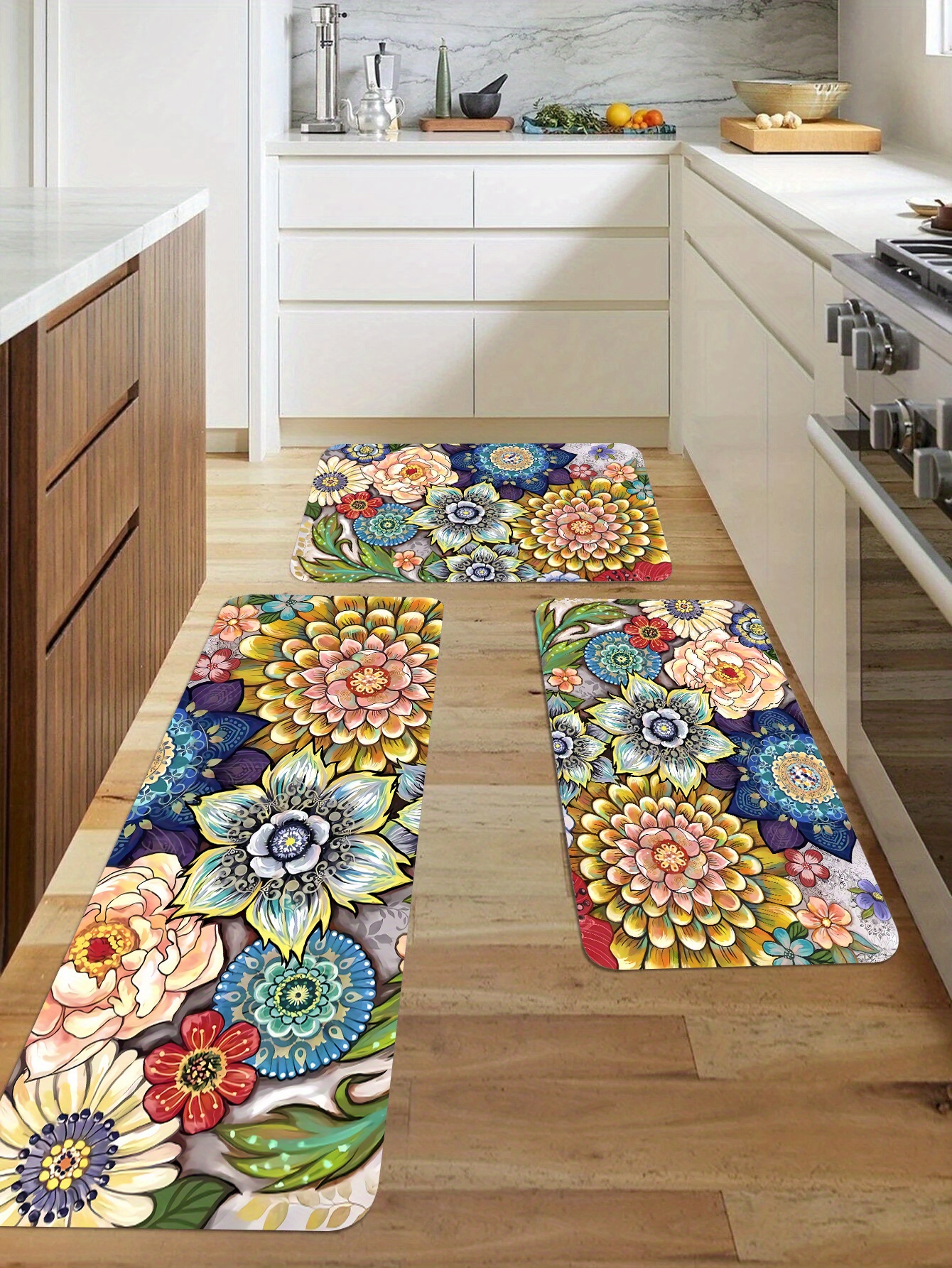 GIBZ Vintage Kitchen Floor Rug Anti Fatigue Extra Large Soft Floral Mat  Washable Leather Pad with Non Slip Backing, 47×70