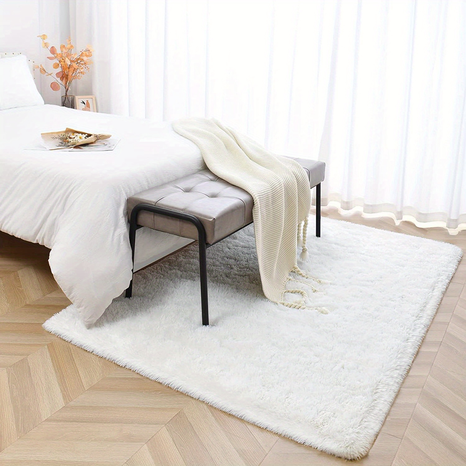78.74 x 120.08 inch Soft Bedroom Rug, Plush Carpet Rug for Living Room,  Fluffy Area Rug for Kids Room Home Decor, Beige