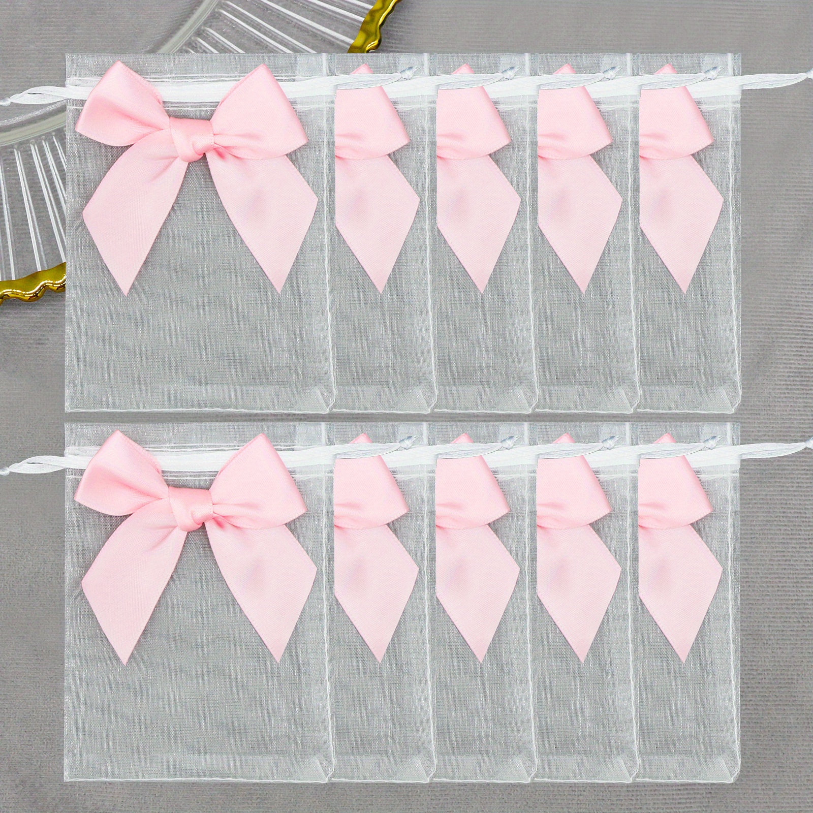 Image of 10pcs, Stylish Organza Bags With Ribbon And Bow - Perfect For Gift Wrapping, Party Favors, And More!, Christmas, Halloween