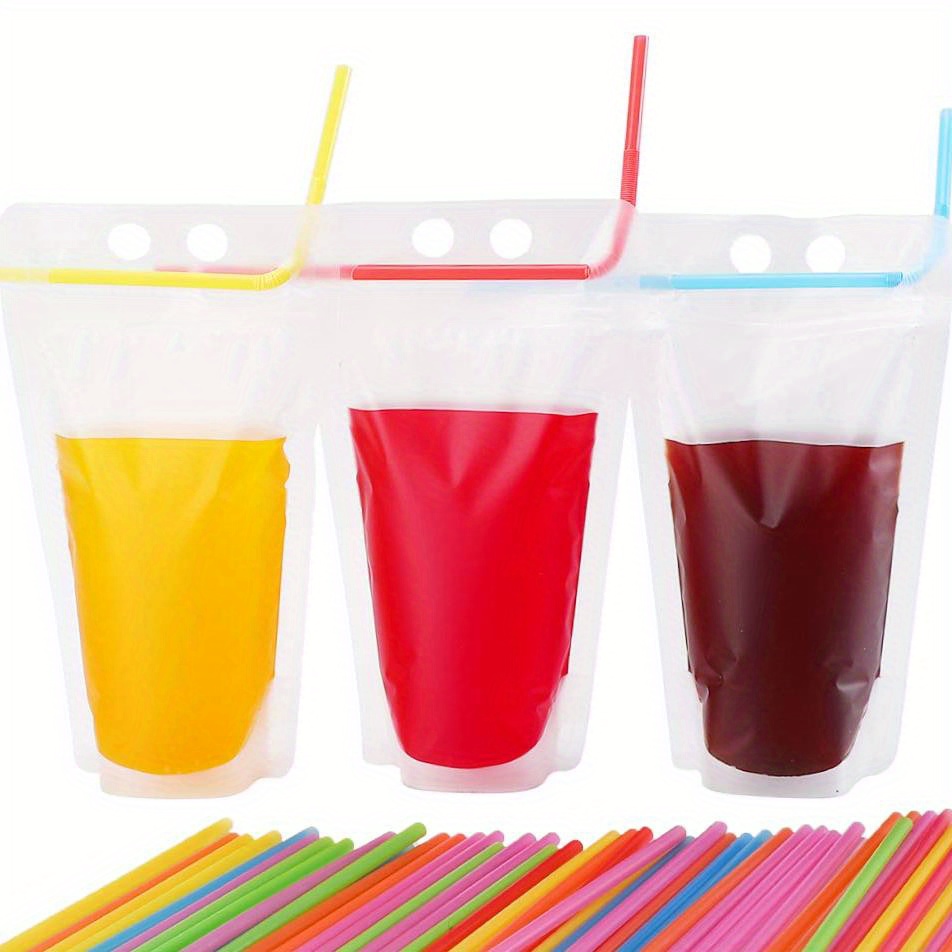 10pcs Drink Pouches(Without straw) - Perfect For Cold & Hot Drinks For  Adults & Kids! 500ml Reusable Juice Bags - Clear Drink Pouches With  Disposable For Easy Storage, Reusable Juice Bags 