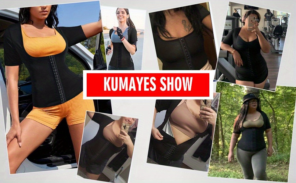 Kumayes Short Sleeve Workout Sweat Sauna Tops Shaper Zipper Shirts for