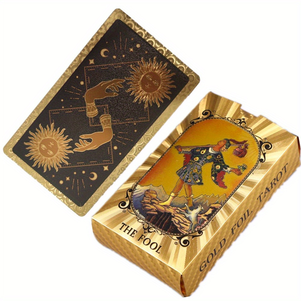 Plastic Waterproof Tarot Golden Foil Tarot Cards Full - Temu