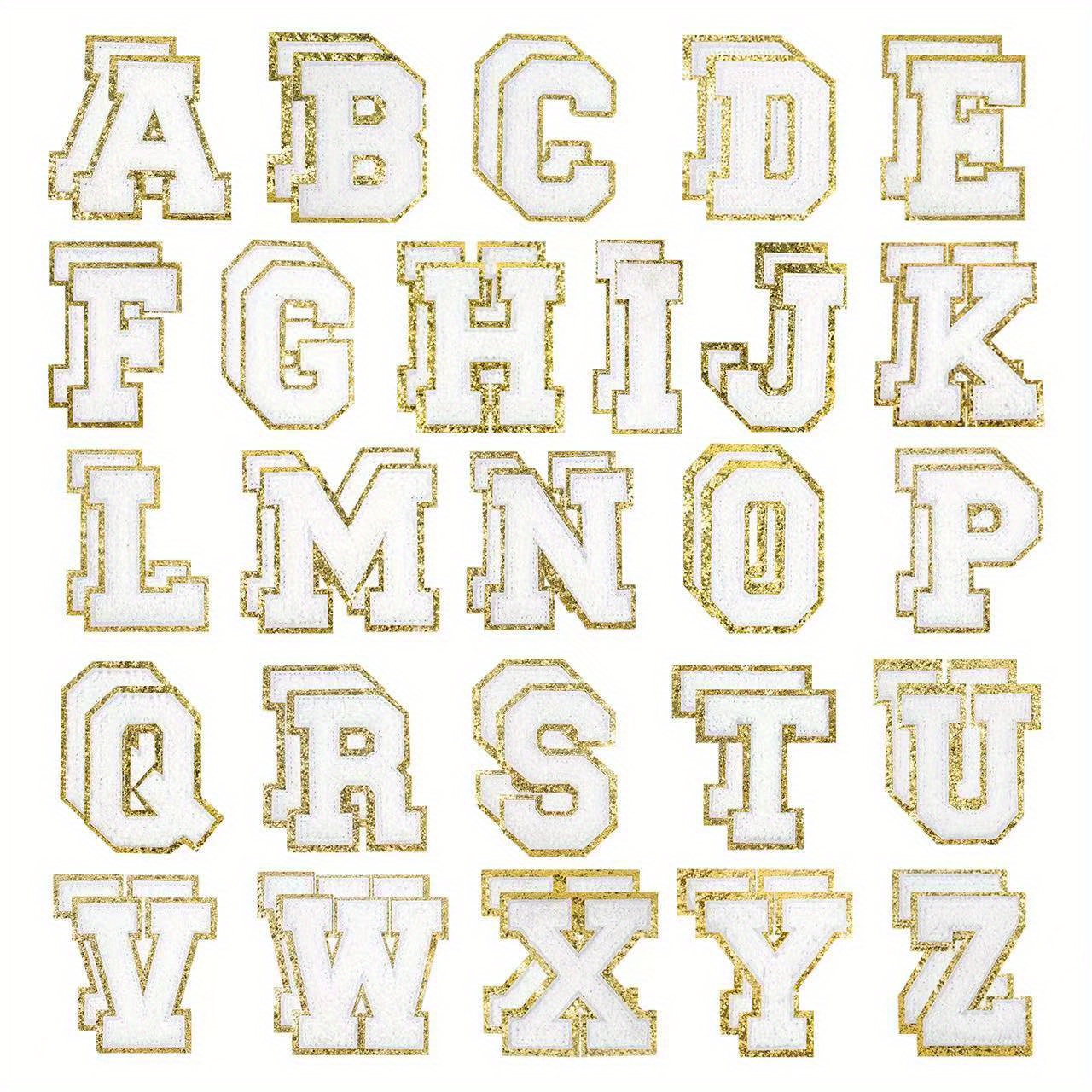 Self-Adhesive Iron on Letters Chenille Patches: 26PCS White Letter Patches  Stickers Varsity Letter Patches for Clothing Jackets Backpacks Hats Repair  Alphabet Embroidered Applique Preppy Patch 26pcs White Letter Chenille  Patches