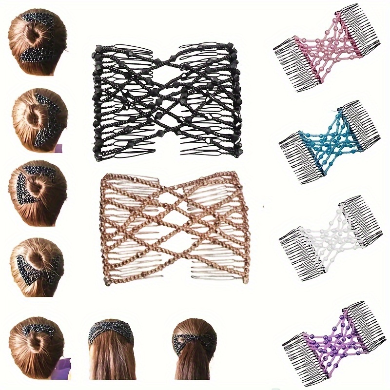 

6pcs Flexible Double Hair Comb With Elastic Rope For Women - Magic Stretchy Hair Clip For Easy Hair Styling Accessories