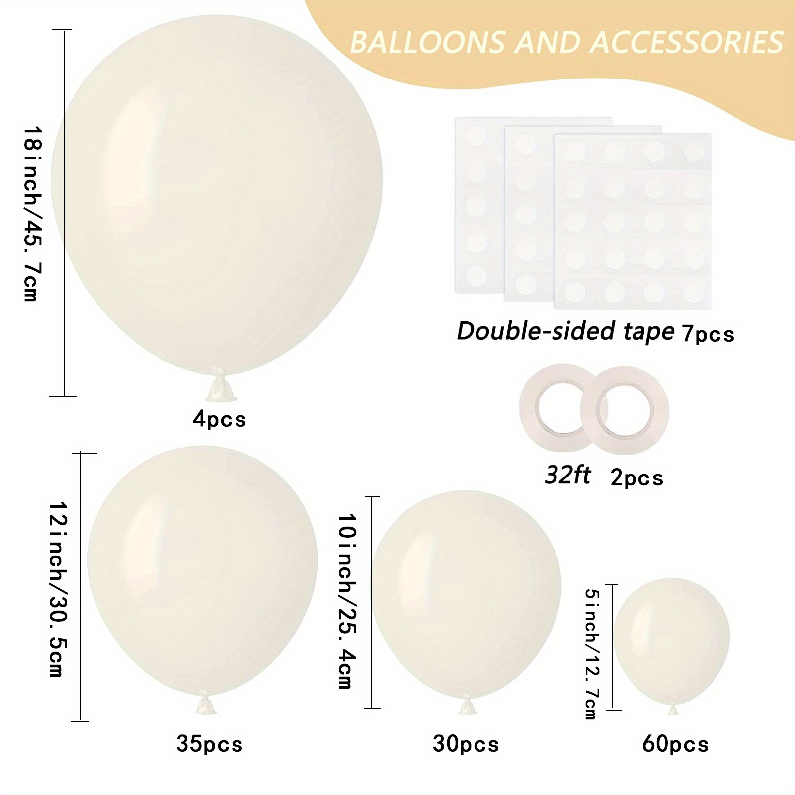 129 Packs Different Sizes 12 18 Inch Sand White Latex Balloon Garland ...