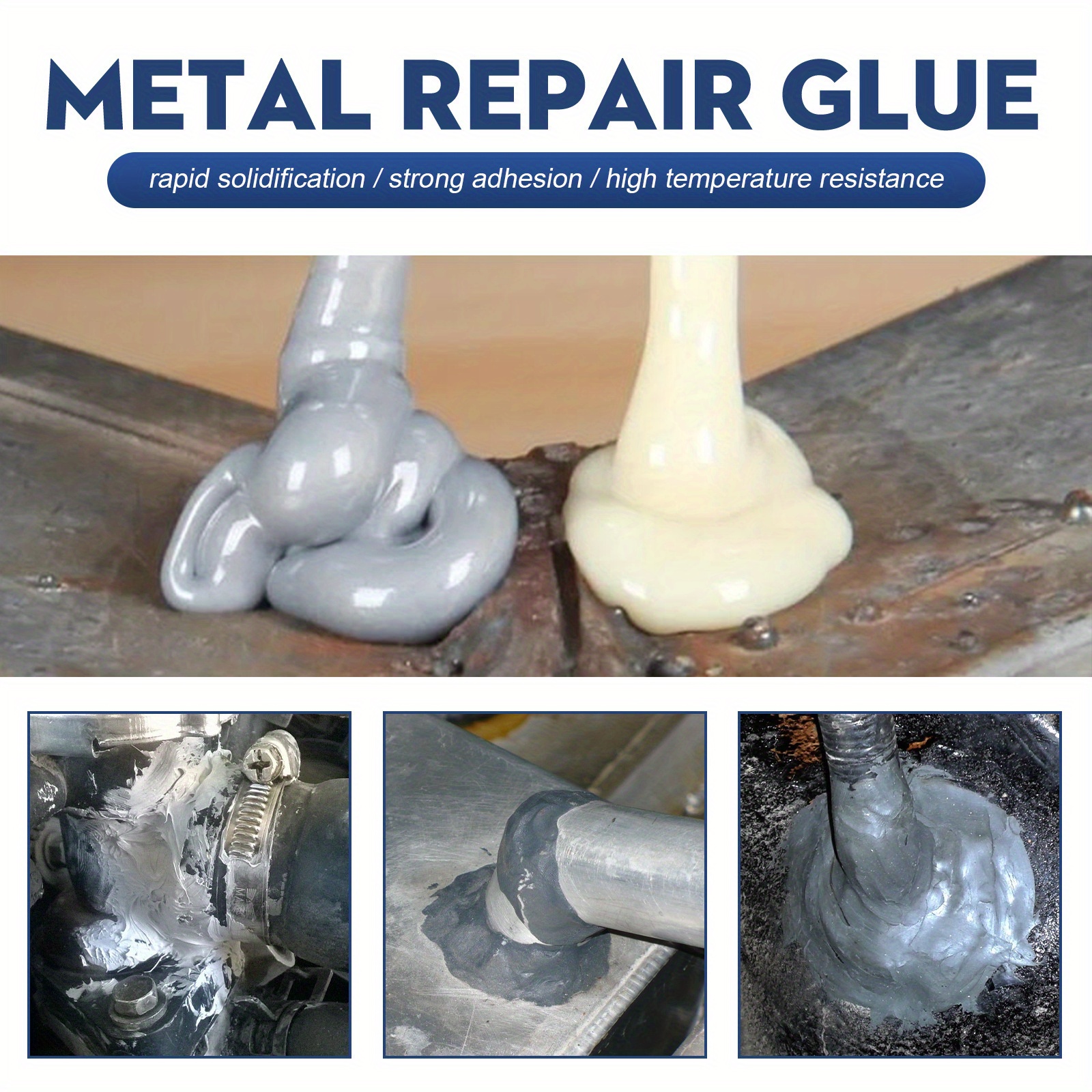 Teissuly Metal Repair Glue, 1 set Metal Epoxy Glue Heavy Duty,  High-Temperature Heat Resistant Adhesive Glue for Metal to Metal, Plastics,  Stainless Steel, DIY Craft, Aluminum Alloy, Metal Tube 