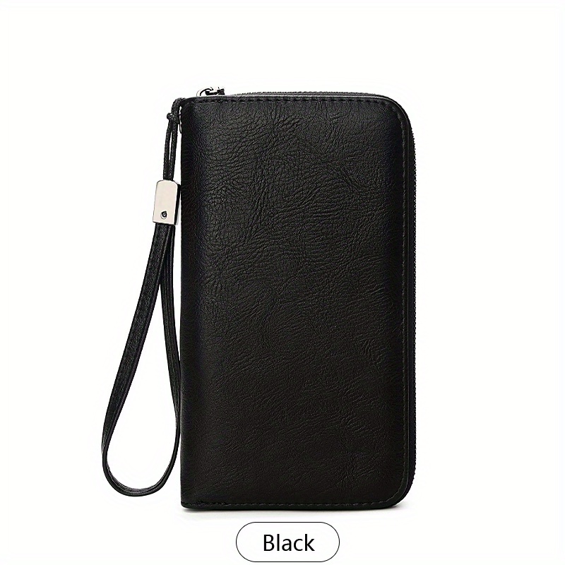 TEMU Rfid Multifunctional Long Wallet, Blocking Zip Pu Leather Card Holder, Women's Phone Wrist Clutch