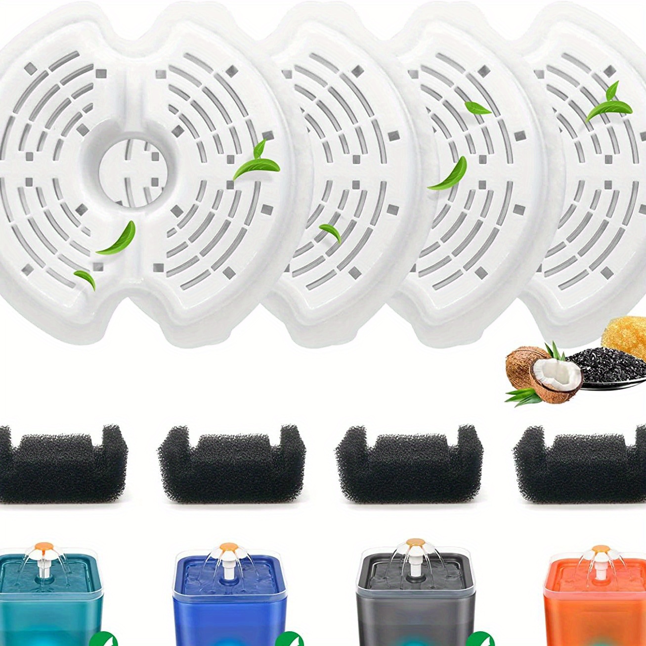 4 Pack Cat Water Fountain Filters With 4 Sponges, Cat Fountain Replacement Filter