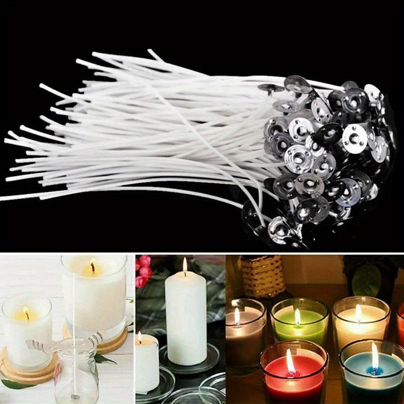 Ohcans 100pcs Cotton Candle Wicks 8'' Pre-Waxed for Candle Making,Candle DIY,Thick Candle Wick with Base
