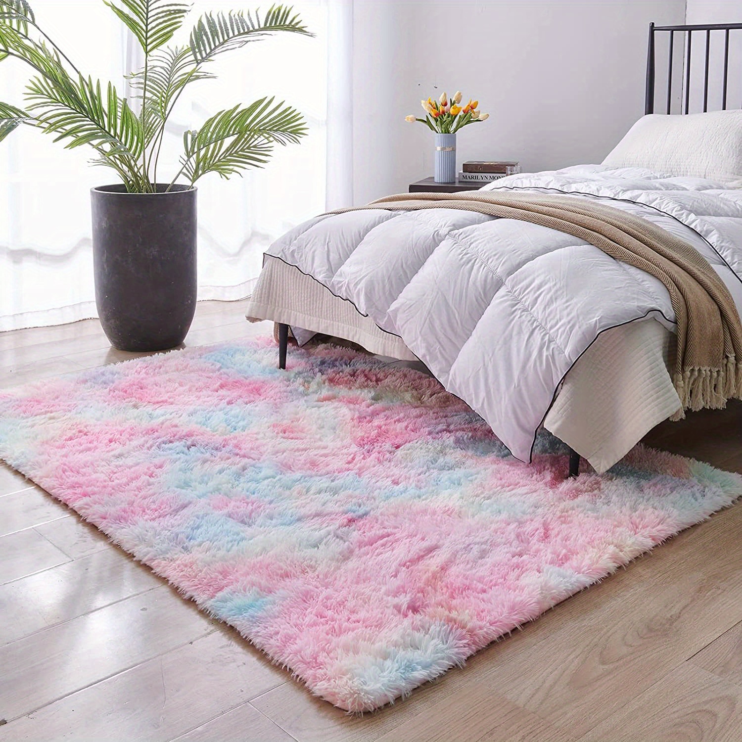 PAGISOFE Abstract Fuzzy Area Rug, Rugs for Bedroom 3x5, Tie-Dyed