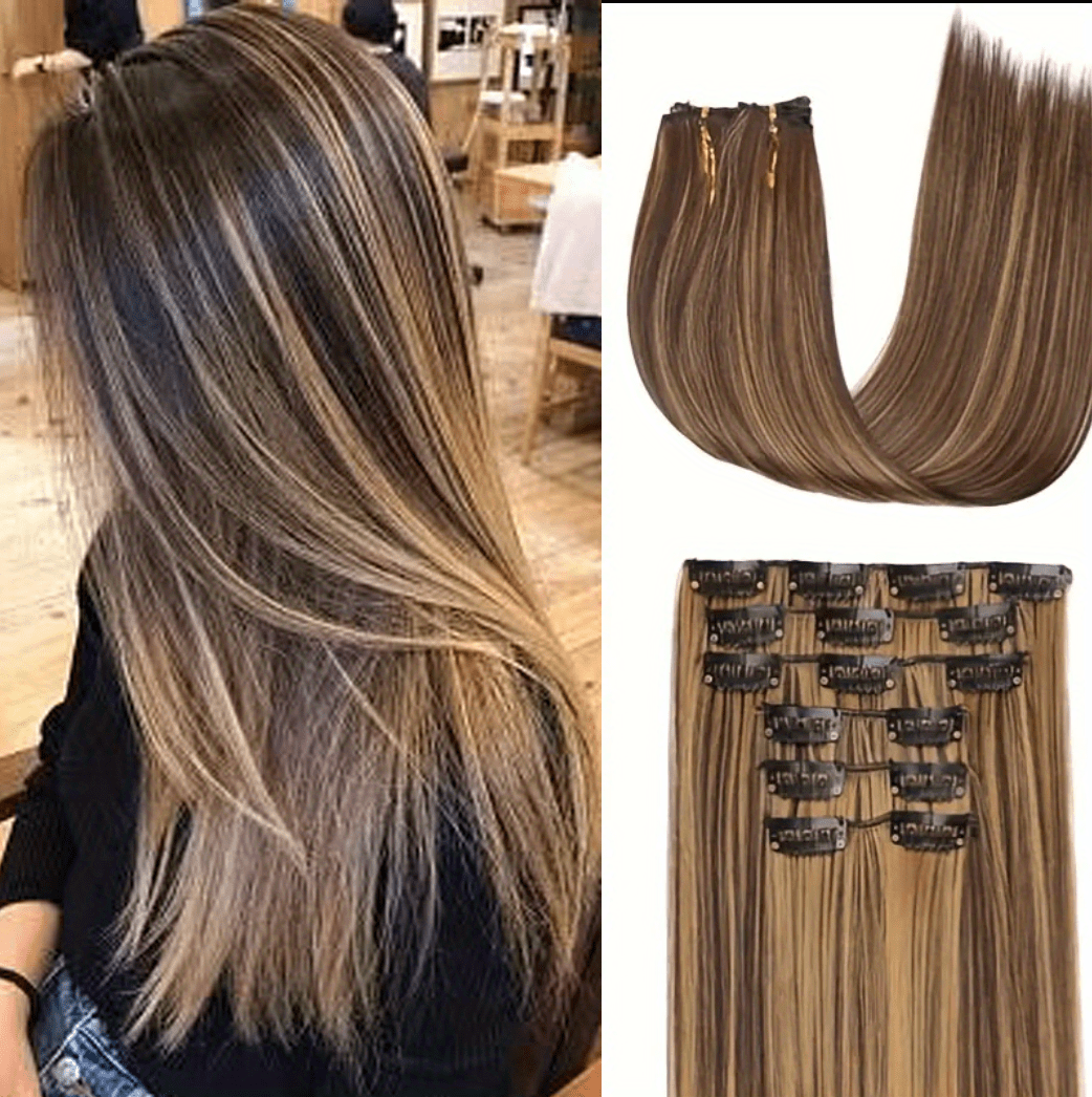 Synthetic 16 Clips In Long Straight Hair Extensions Long Temu
