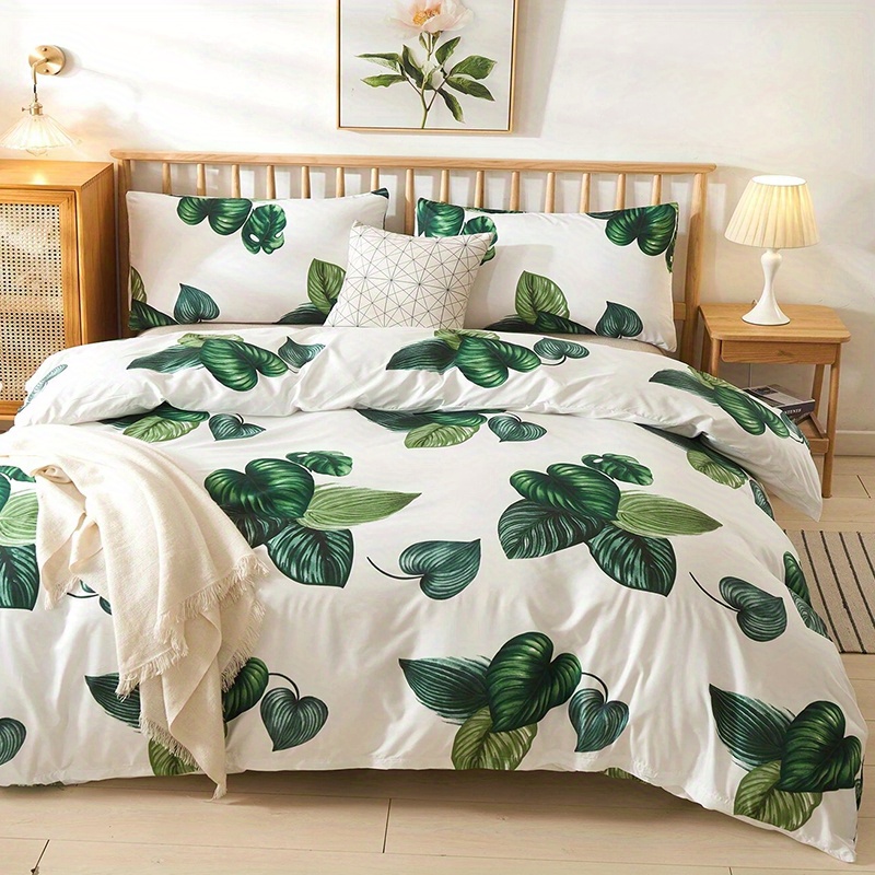 3-Piece Leaf Print Duvet Cover Set - Soft & Comfortable Bedding for Bedroom & Guest Room