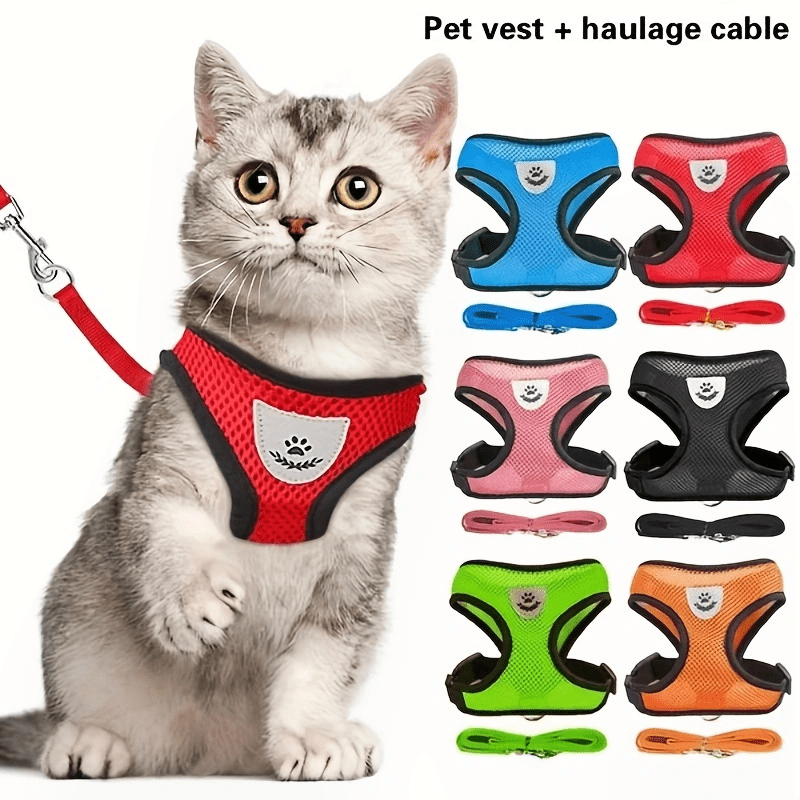 

Reflective Pet Harness And Leash Set For Dogs And Cats, Adjustable Puppy Cat Vest Harness With Soft Mesh