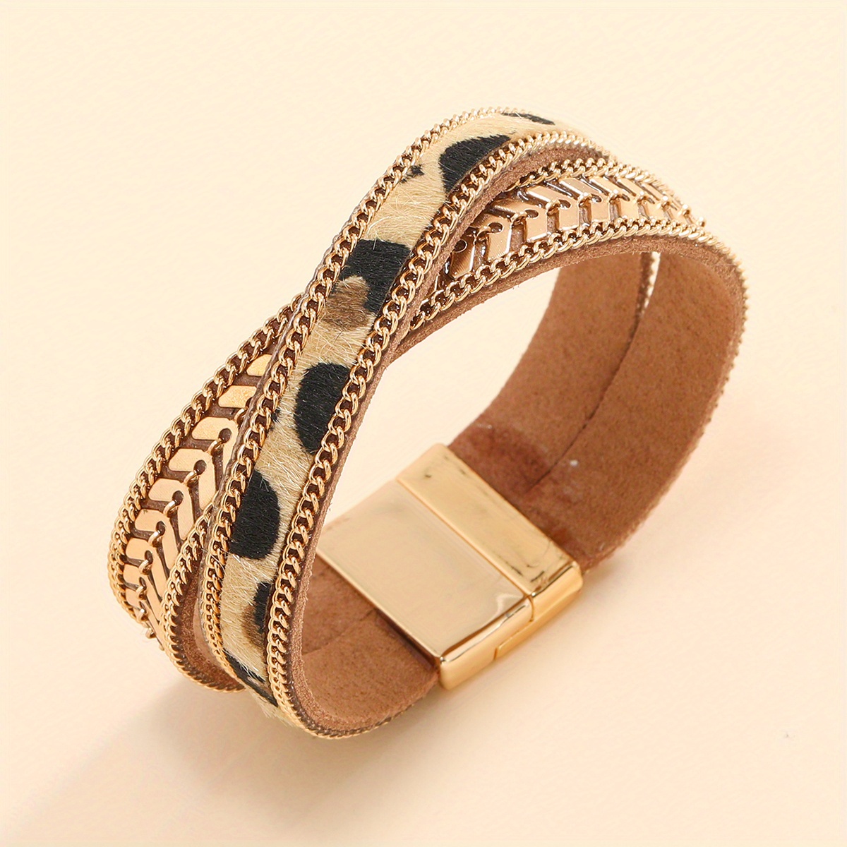 Image of 1 Korean Velvet Leopard Print Airplane Chain Bracelet | Fashion Cross-combination, Plated, Ideal For Gift- And Daily Wear