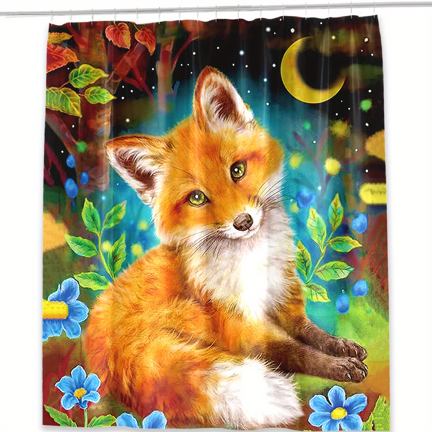 1pc Cartoon Fox Pattern Shower Curtain With 12 Hooks Waterproof And ...