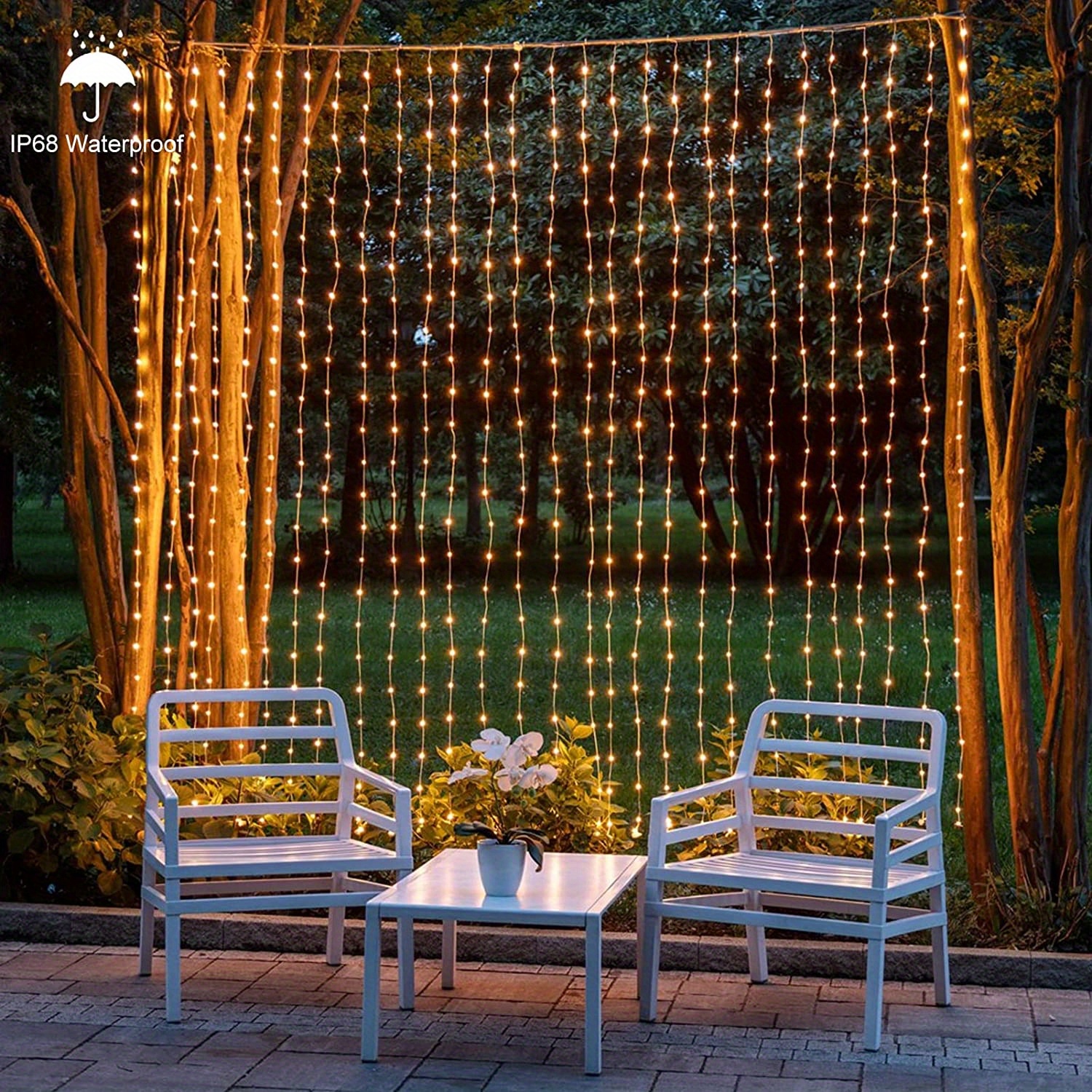 1pc 300 leds curtain light rubber covered soft wire ip44 power supply outdoor remote control string light 8 lighting modes fairy lights ip65 waterproof copper wire lights christmas party wedding home bedroom garden wall decor details 6