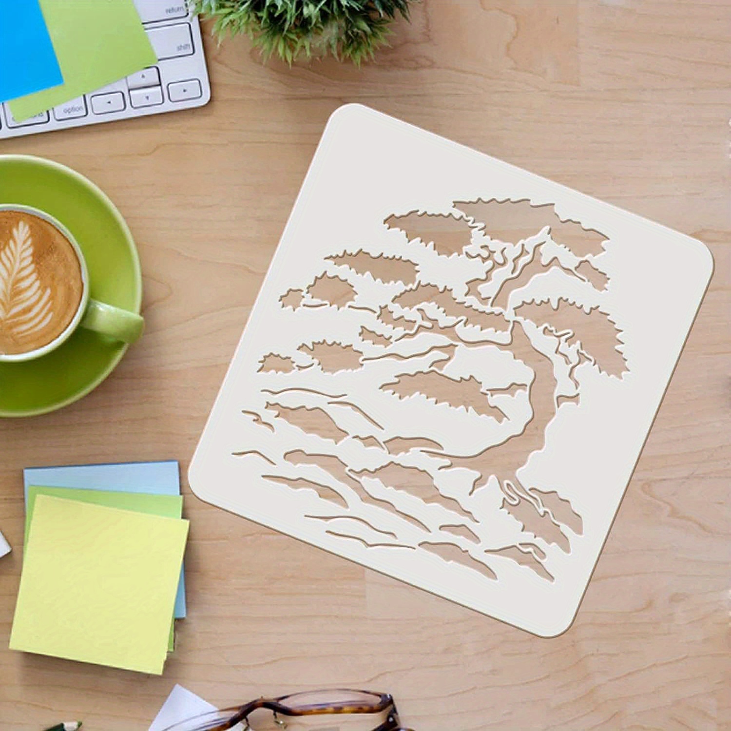 Image of 1pc Pine Drawing Painting Stencils Templates (11.8x11.8inch) Plastic Pine Stencils Decoration Square Stencils For Painting On Wood, Floor, Wall And Fabric