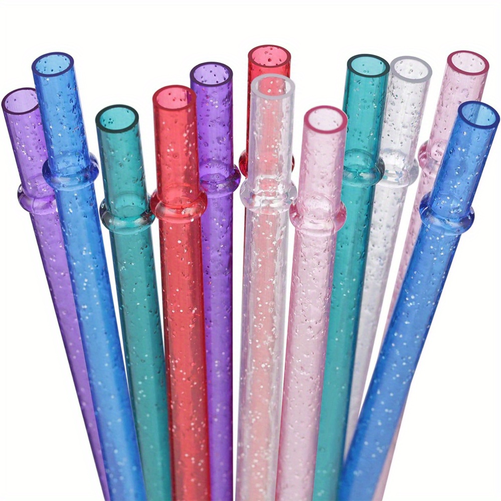 10pcs/Set Mixed Color Glitter Transparent Reusable Plastic Straws For Tall  Glass, Mason Jar, 20oz Glass At Restaurant, Cafe