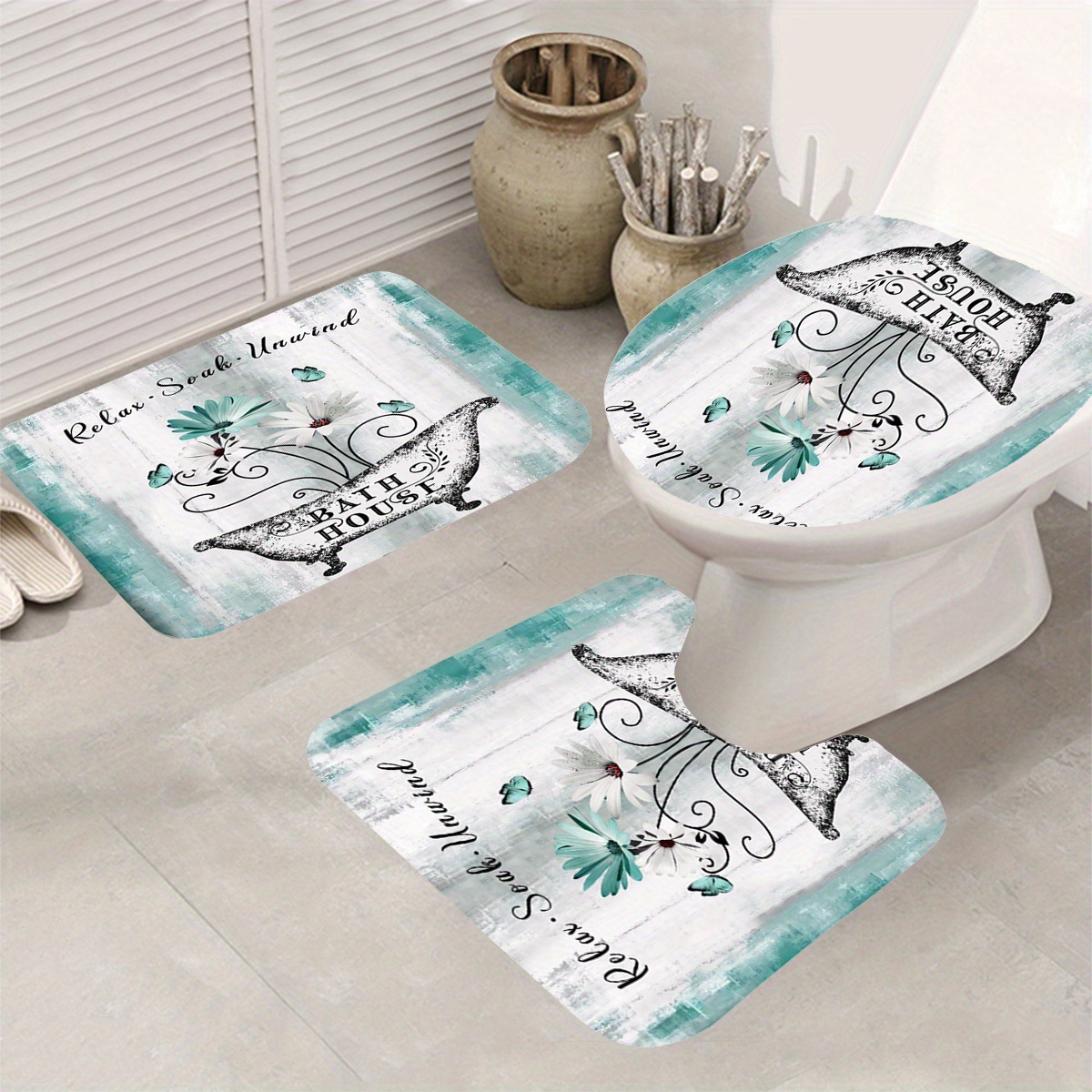 1pc Tenda Doccia Motivo Fiori E Vasca Bagno 12 Ganci Tappeto - Temu Italy