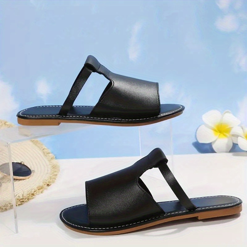 women s cut slide sandals trendy faux leather flat slide details 3