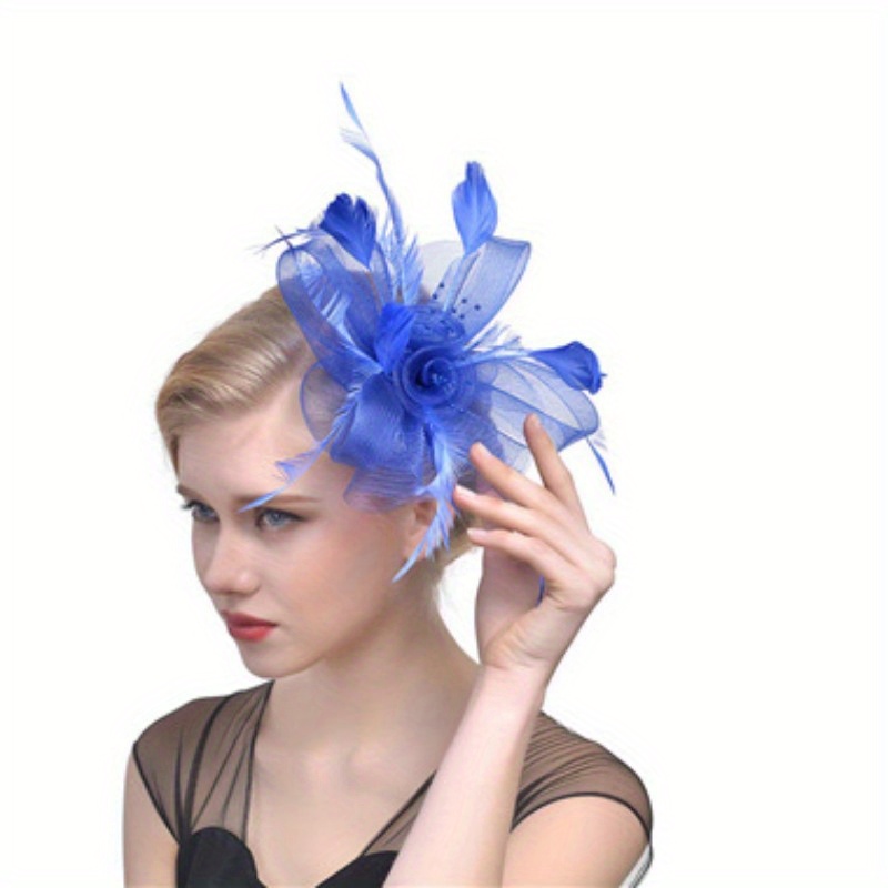 Mesh Flower Faux Feather Head Piece Elegant Hat Accessories Temu