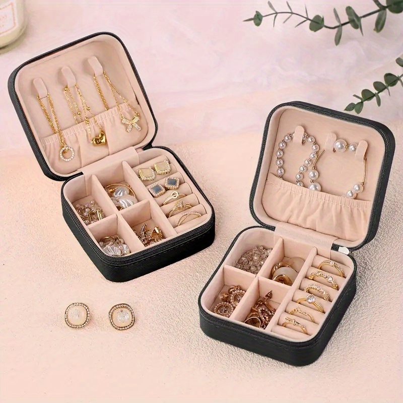 JIAQUAN-SHOP Jewelry Organizer Travel Jewelry Boxes Pu Jewelry Case with 2  Drawers Mirrored Jewelries Necklaces Earrings Rings Craft Containers for