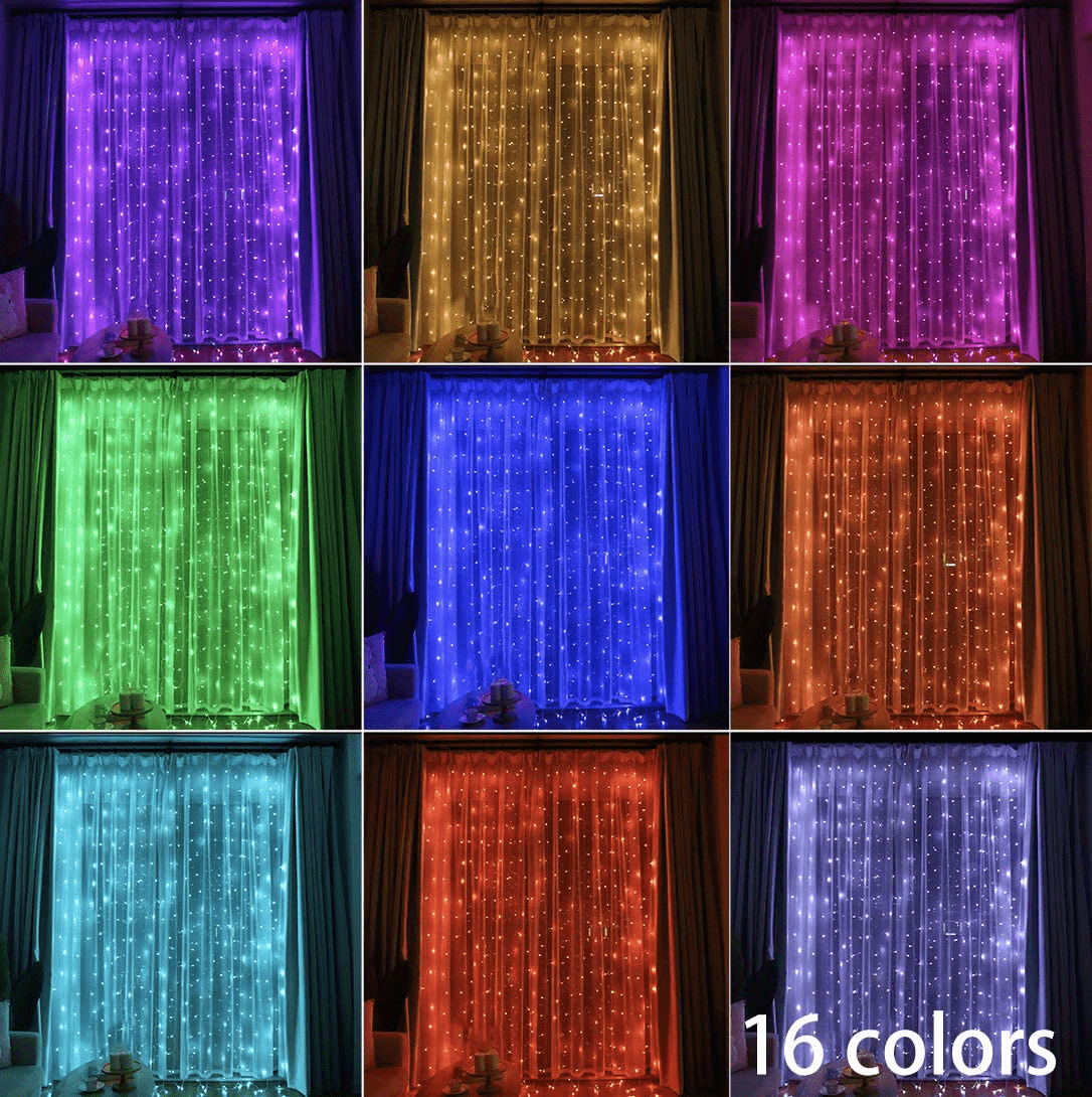 1 set window curtain string lights 300leds rgb 24 colors changing fairy lights 7 modes with remote usb control for halloween christmas party wedding home garden wall decorations details 5