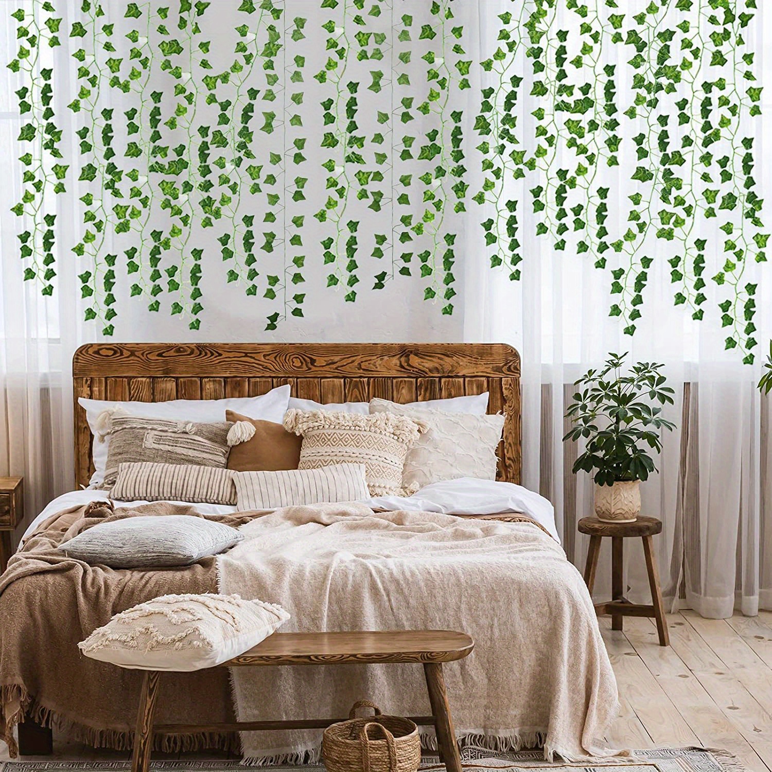 Fake Vines for Room Decoration, Ivy Leaf Wreath for Green Bedroom  Decoration, Aesthetic Hanging Vines for Wall Decoration