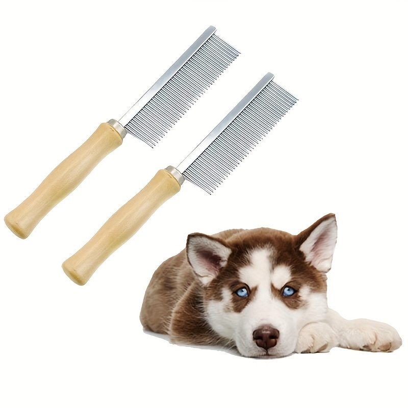 Pet Hair Removal Comb With Wooden Handle Undercoat Hair - Temu
