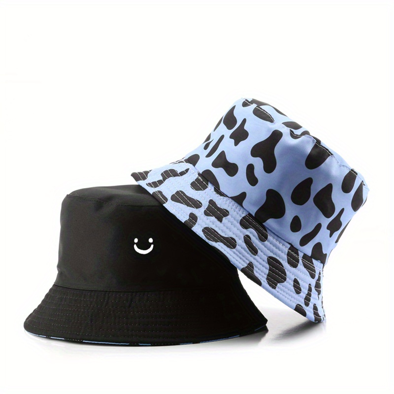 Cow Pattern Reversible Bucket Hat Trendy Smiling Face - Temu