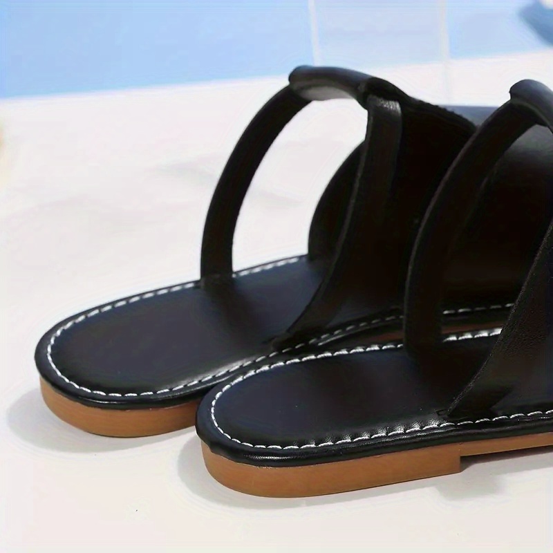 women s cut slide sandals trendy faux leather flat slide details 1