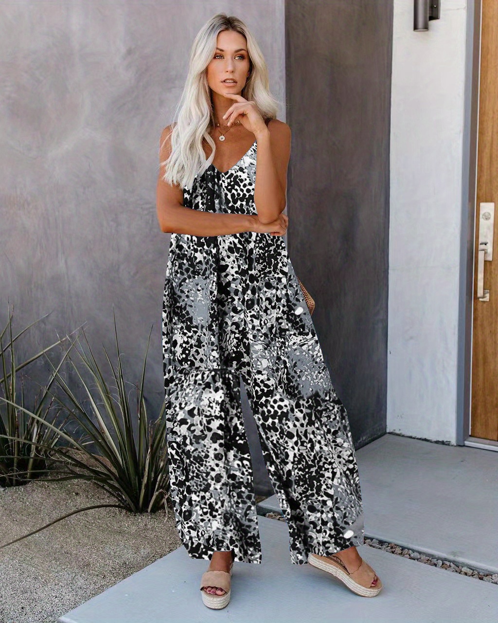 Leopard Print Wide Leg Pants - Medium