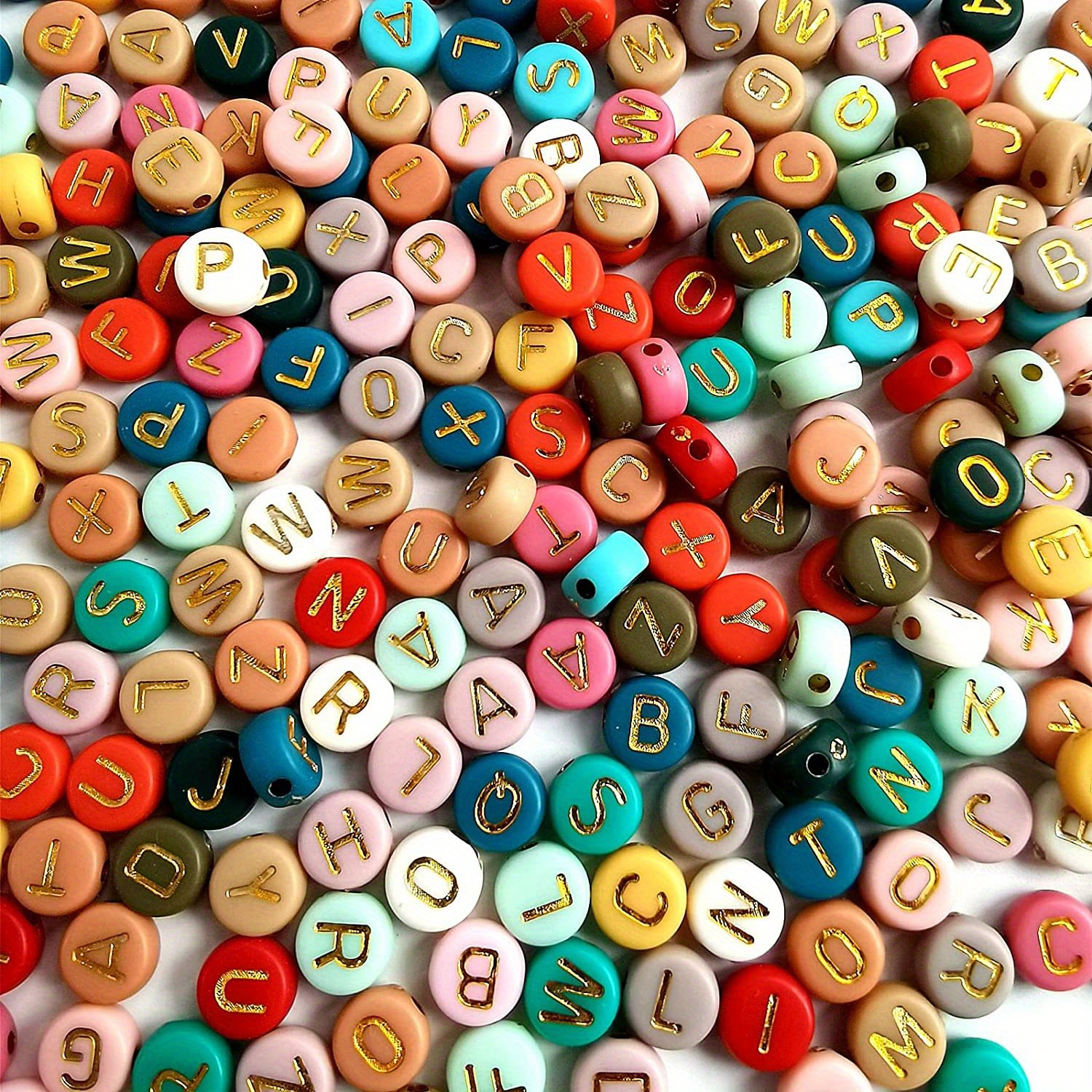 Pastel Round Letter Beads Acrylic Alphabet Beads with White
