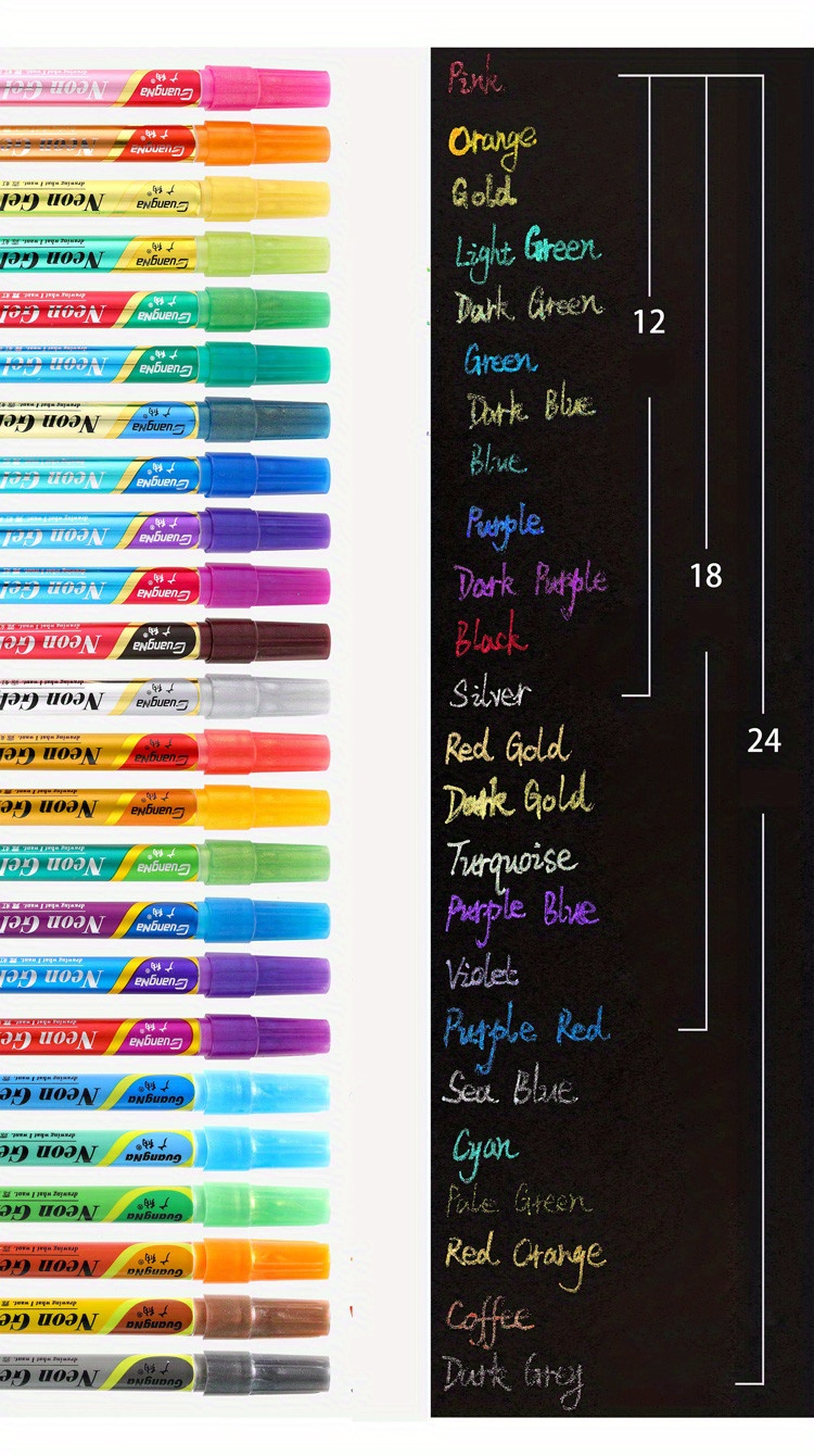 12/18/24 Color Neon Gel Pen, Suitable For Writing Painting Drawing