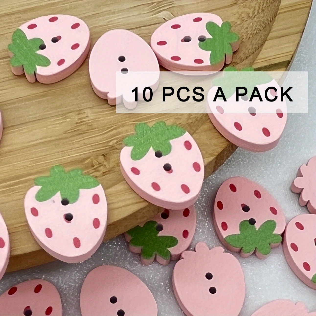 Red Pink Strawberry Wooden Buttons for Sewing DIY Craft