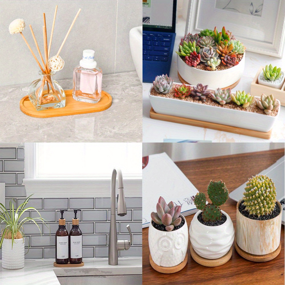 1pc Bamboo Saucer Planter Pot Saucer Plant Tray Bamboo Plant Saucer