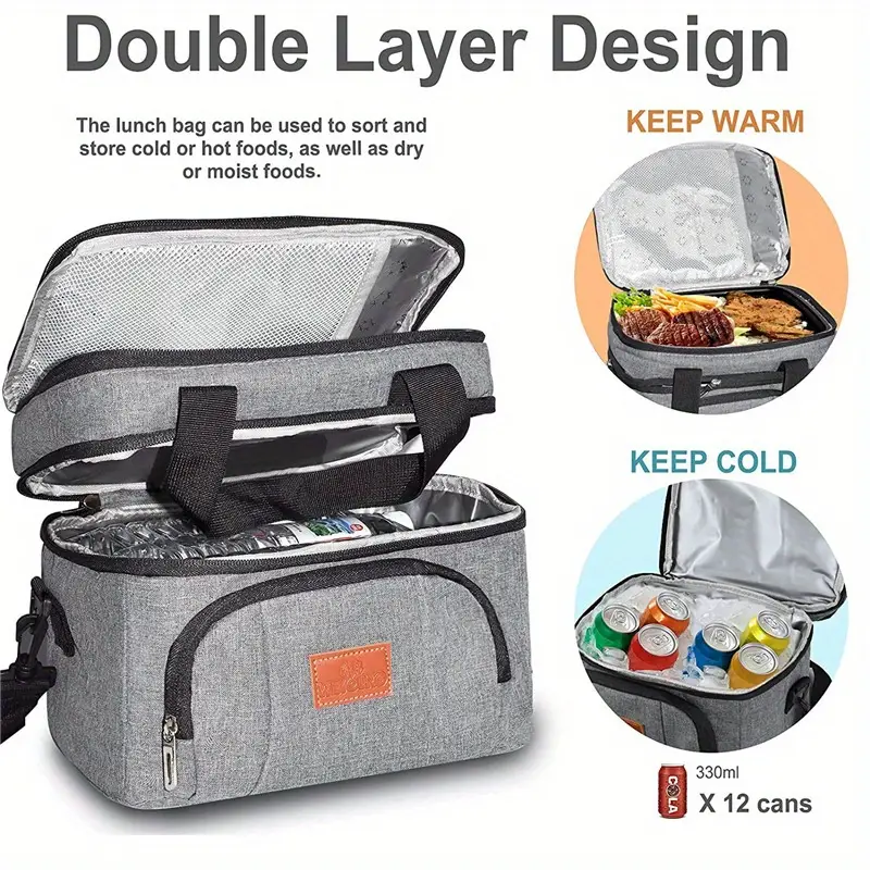 Insulated Lunch Box For Women & Men - Leakproof, Thermal, Freezable Cooler  Bag With Adjustable Shoulder Strap - Large Double Deck Tote For Office,  School, Picnic, Beach - Keep Food Fresh All Day - Temu
