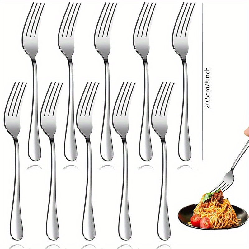  Tenedores, tenedores de cena, juego de 5 tenedores de cubiertos  de acero inoxidable de grado alimenticio, tenedores de mesa, tenedores de  cubiertos, 8 pulgadas, acabado espejo y apto para : Hogar