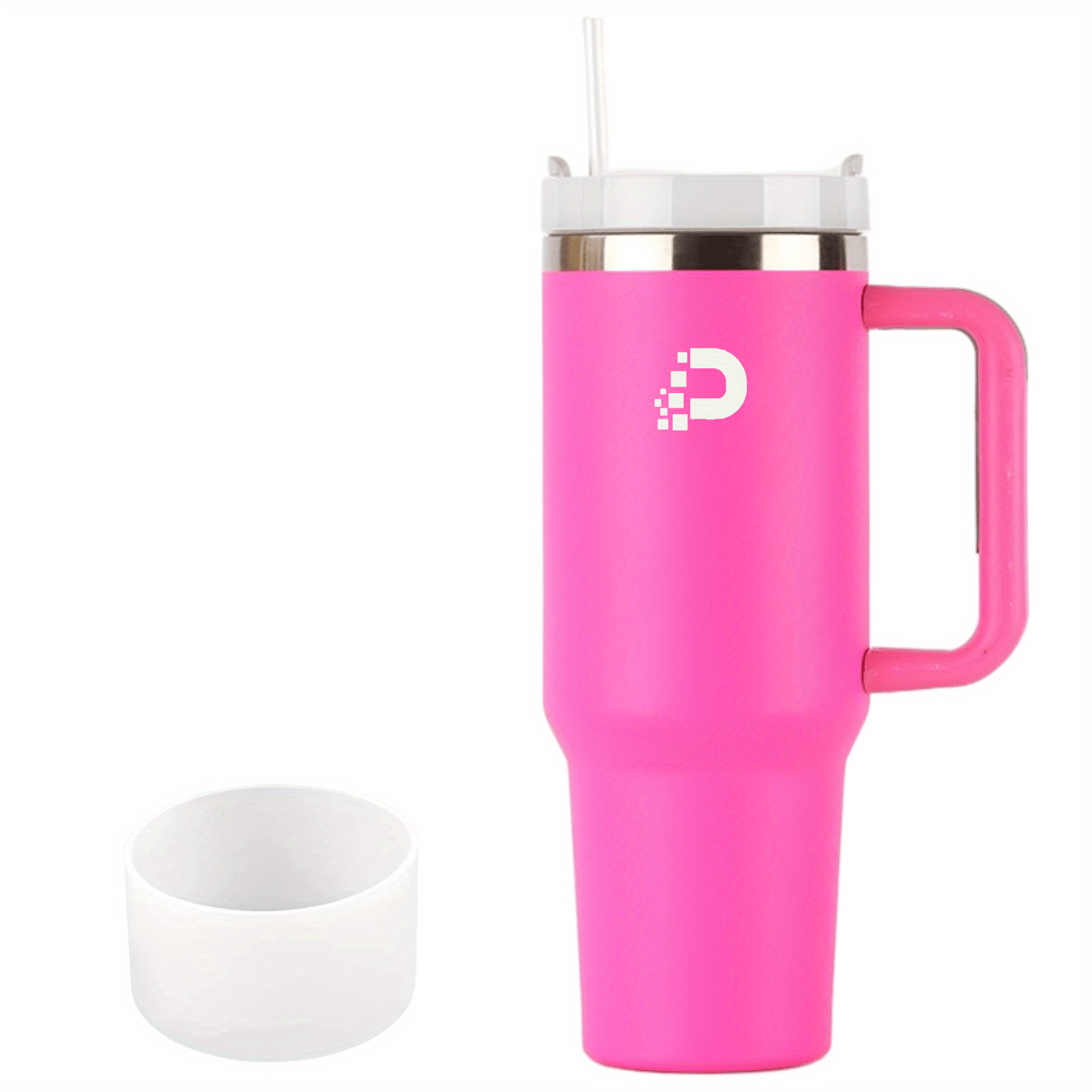 40oz Pink Dune Cream Tumbler With Handle, Insulated Lids, Straw