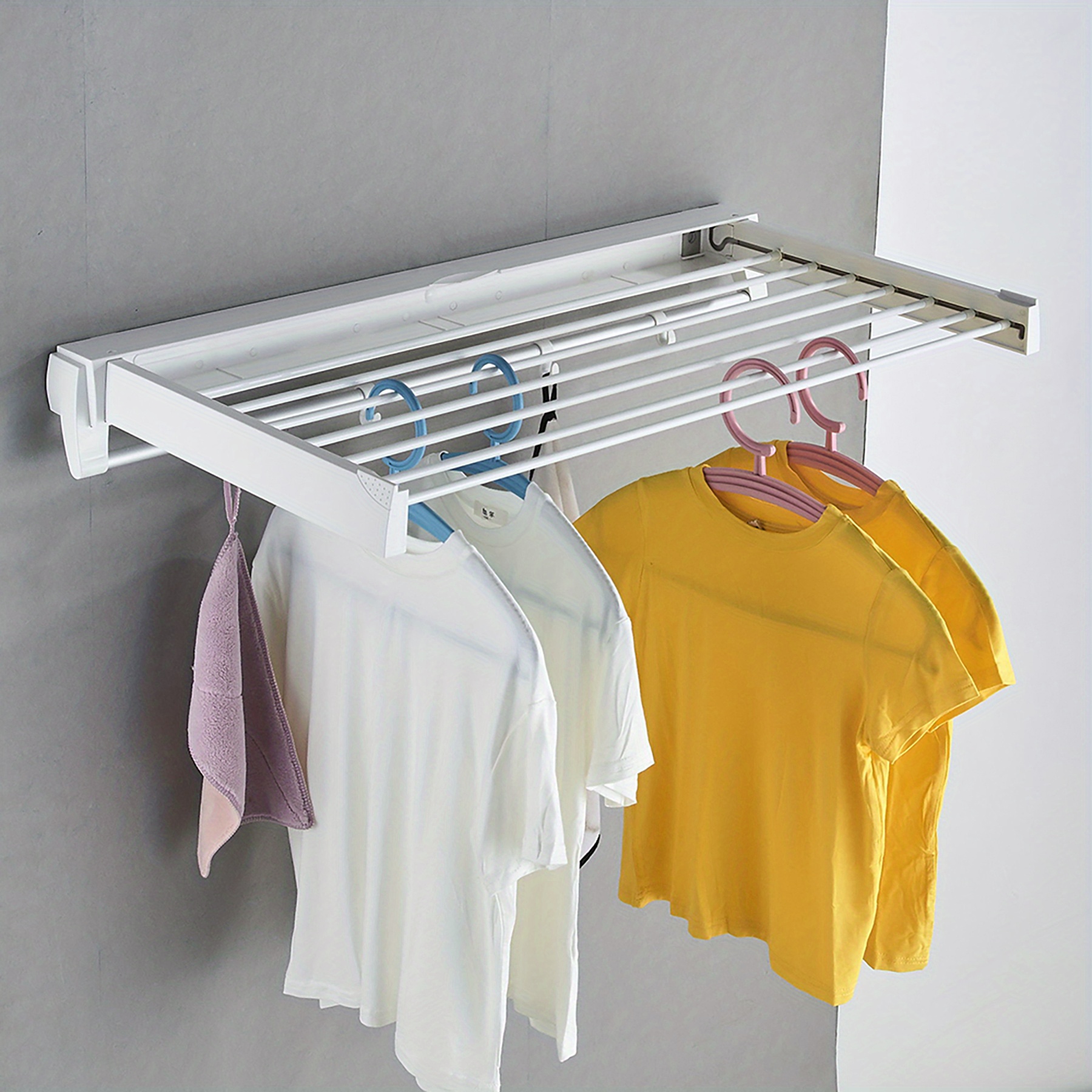 Household Drying Rack, Folding 360 Degree Rotation Bath Rack For Hanging  Towel, Telescopic No Punching Bedroom Clothes Bag Storage Pole, Balcony  Dtying Clothes Rail, Bathroom Accessories - Temu